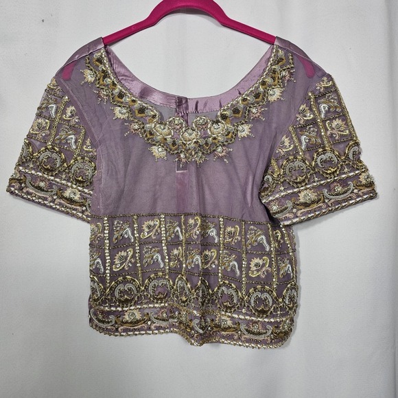 Vintage Benzer Lavender Saree Choli Blouse Hand Beaded And‎ Wire Embroidered - Picture 1 of 16